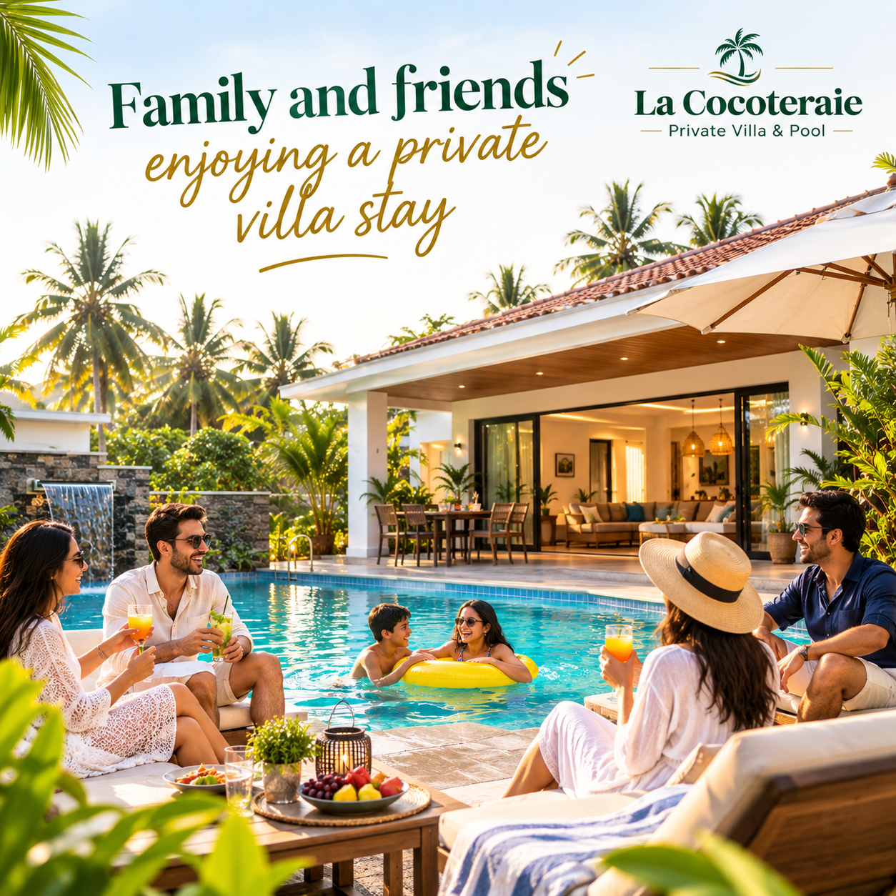 Family and friends enjoying a private villa stay